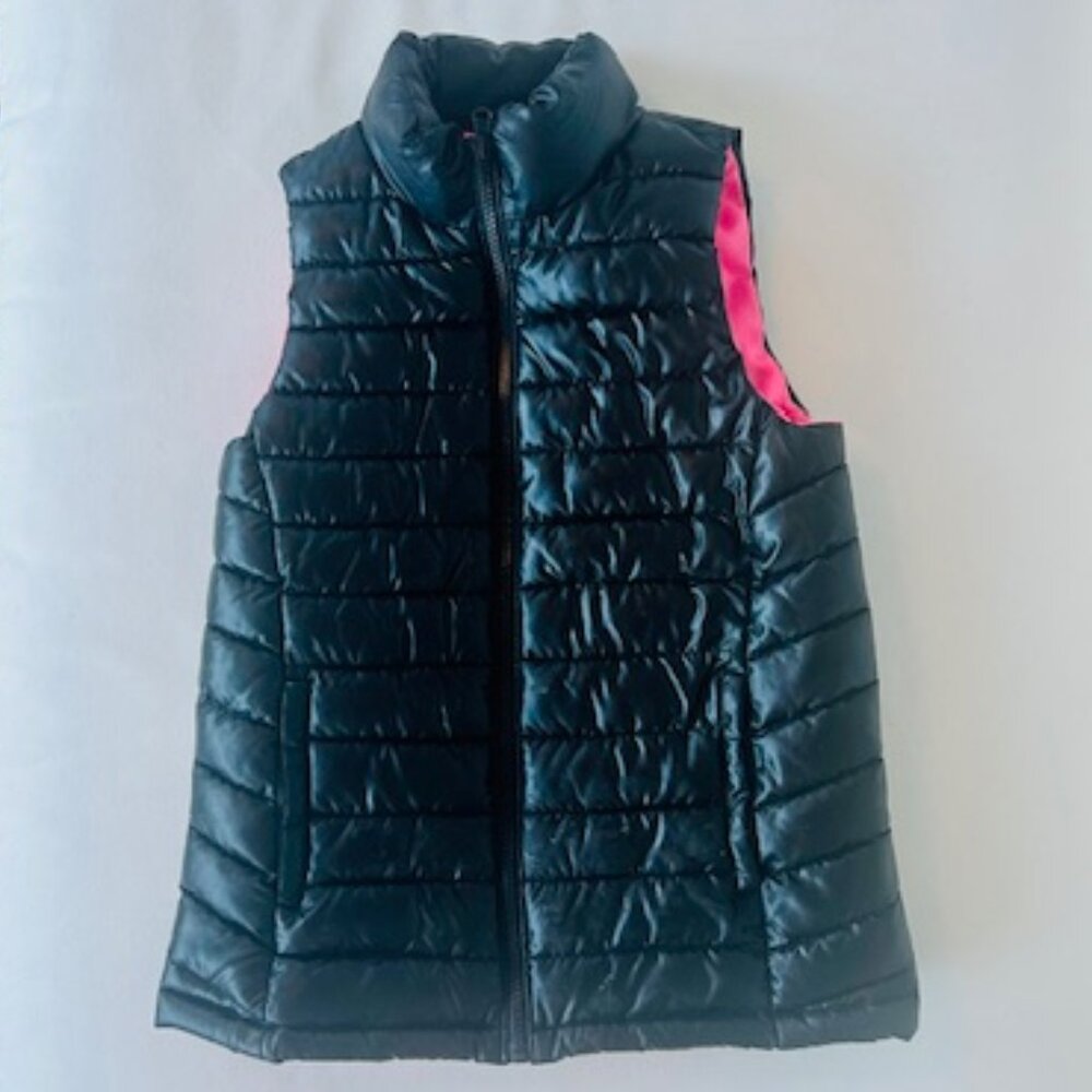 Ideology Girl's Puffer Vest Size Medium Black and Hot Pink